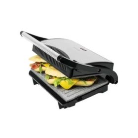 Cecotec rock'n Grill Parrilla Electrica - 700W - Antiadherente - Asa Tacto Frio - Base Antideslizante - Hueco Recogecables - Superficie Cocinado 23x14.5cm - Color Negro y Plata
