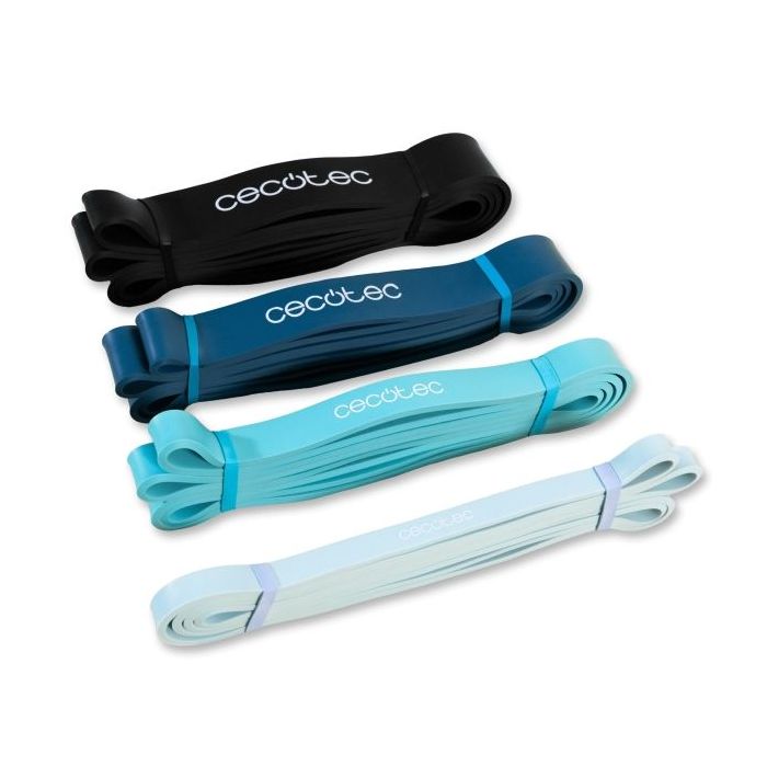Cecotec DrumFit Power Band Set Set de 4 Bandas Elasticas de 15 a 60kg - Bolsa de Transporte - Latex - Color Surtido