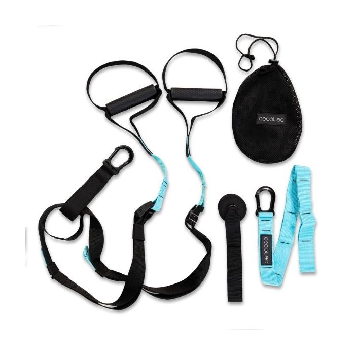 Cecotec DrumFit TST Total Suspension Trainer Correas de Suspension - Soporta hasta 200kg - Agarre Ergonomico de 3.5cm - 1m de Largo - Color Negro y Azul