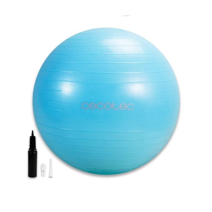 Cecotec DrumFit 65 Fitball Pelota de Fitness - Soporta hasta 200kg - Multifuncion - Antideslizante - PVC - Hinchador - Color Azul