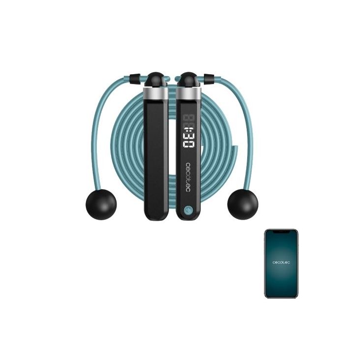 Cecotec Drumfit SmartComba 3000 Connected Comba Inteligente - Cuerda de 3m - Pantalla LED - 2 Cuerdas de 30cm para Espacios Reducidos - Color Negro y Azul