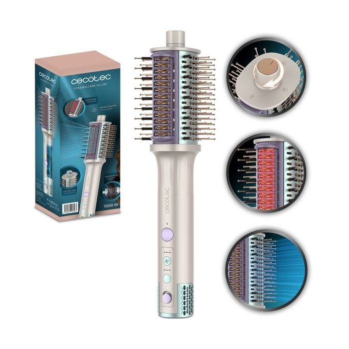 Cecotec CeramicCare Allin1 Cepillo de Aire - 1500W - Placas Calefactoras - Multifuncion - Revestimiento Ceramico - Generador de Iones - Temperatura Regulable - Cable 360º - Color Blanco