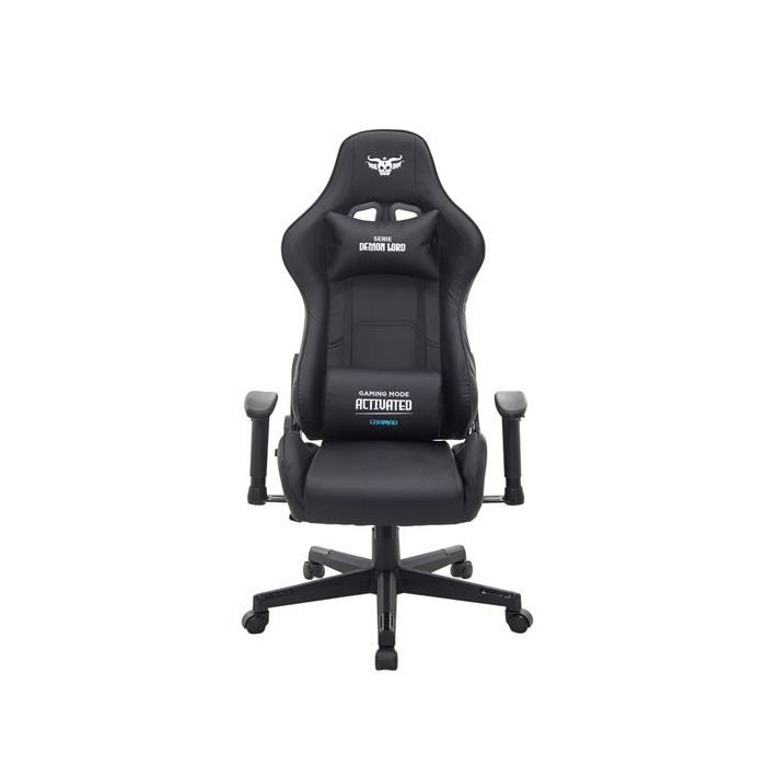 Cromad Serie Demon Lord Silla Gaming - Estructura Robusta - Piel Sintetica de Alta Calidad - Altura Regulable con Piston de Gas Clase 2 - Respaldo Reclinable - Cojin Lumbar y Cervical - Reposabrazos Regulables - Color Negro