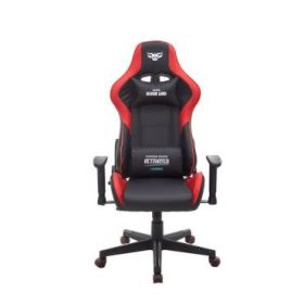 Cromad Serie Demon Lord Silla Gaming - Estructura Robusta - Piel Sintetica de Alta Calidad - Altura Regulable con Piston de Gas Clase 2 - Respaldo Reclinable - Cojin Lumbar y Cervical - Reposabrazos Regulables - Color Negro/Rojo