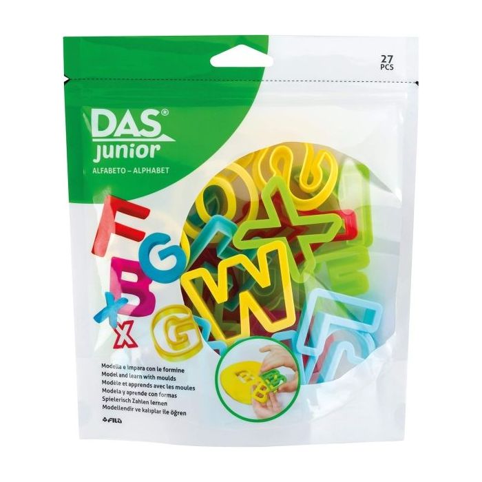 Das Junior Pack con 26 Moldes en Forma de Letra para Plastilina y 1 Rodillo