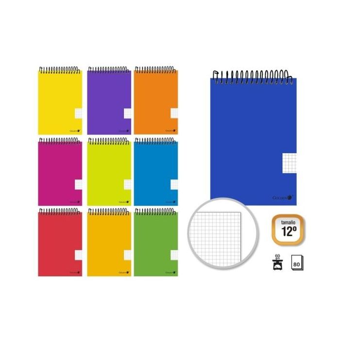 Golden Cuaderno Espiral Apaisado 80 Hojas 60grs Cuadricula 4x4 - Tamaño 12º - Colores Surtidos