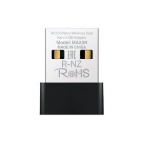 Mercusys MA20N Adaptador USB WiFi Doble Banda AC650 - Hasta 433Mbps 5GHZ, Hasta 200Mbps 2.4GHz - Color Negro