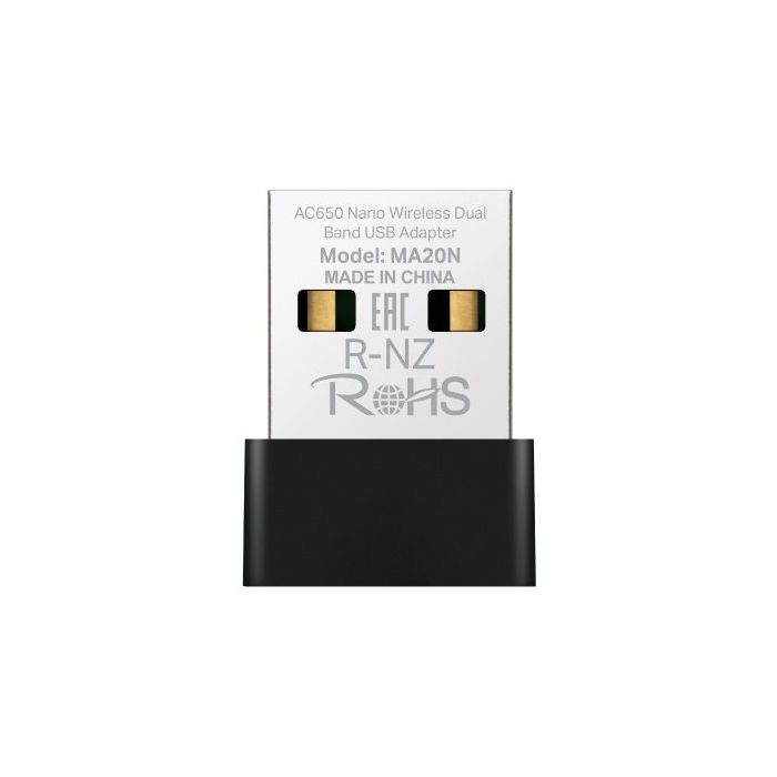 Mercusys MA20N Adaptador USB WiFi Doble Banda AC650 - Hasta 433Mbps 5GHZ, Hasta 200Mbps 2.4GHz - Color Negro