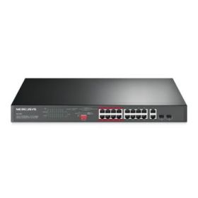 Mercusys MS118CP Swtich 18 Puertos RJ45 - 16 Puertos 10/100Mbps PoE+ - 2 Puertos Gigabit - Hasta 250 Metros de Alcance - Color Negro