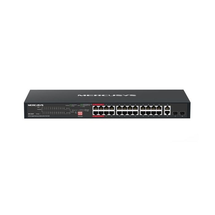 Mercusys MS128GP Switch 28 Puertos Gigabit RJ45 10/100/1000Mbps - 24 Puertos PoE+ - Plug & Play - Montaje en Esctritorio o Rack - Color Negro