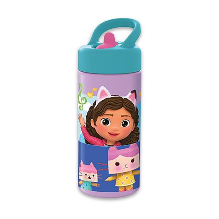 Safta Gabby's Dollhouse Party Botella de 410ml - Valvula de Salida de Agua - Asa Superior - Tapon Roscado - Color Violeta