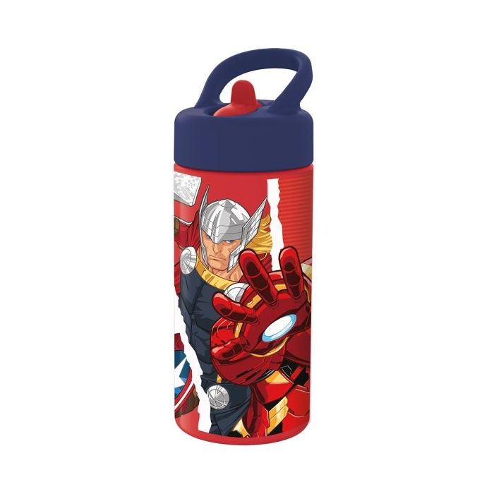 Safta Avengers Infinity Botella de 410ml - Valvula de Salida de Agua - Asa Superior - Tapon Roscado - 74x64x178mm - Color Rojo