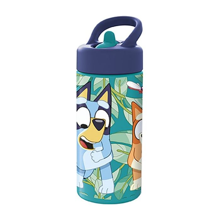 Safta Bluey Botella de 410ml - Valvula de Salida de Agua - Asa Superior - Tapon Roscado - Color Azul
