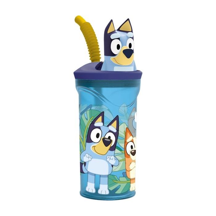 Safta Bluey Vaso con Figura 3D de 360ml - Tapa con Rosca - Cierre Hermetico - Pajita Interior - Color Azul