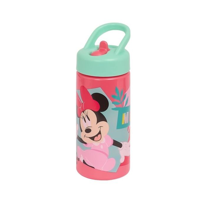 Safta Minnie Mouse Me Time Botella de 410ml - Pajita Integrada - Valvula de Salida de Agua - Asa Superior - Tapon Roscado - 17.8x7.4x6.4cm - Color Rosa