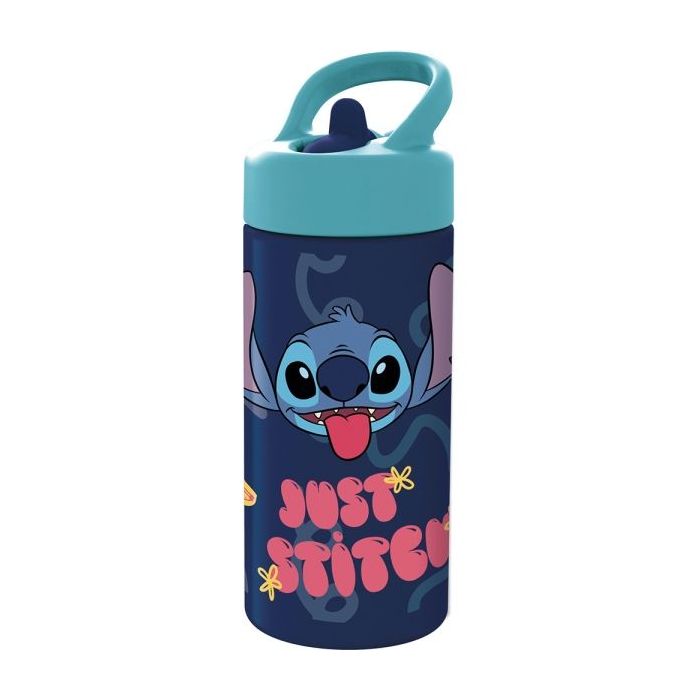 Safta Stitch Sweet Botella de 410ml - PVC sin BPA - Valvula de Salida de Agua - Asa Superior - Tapon Roscado - 74x64x178mm - Color Azul Marino