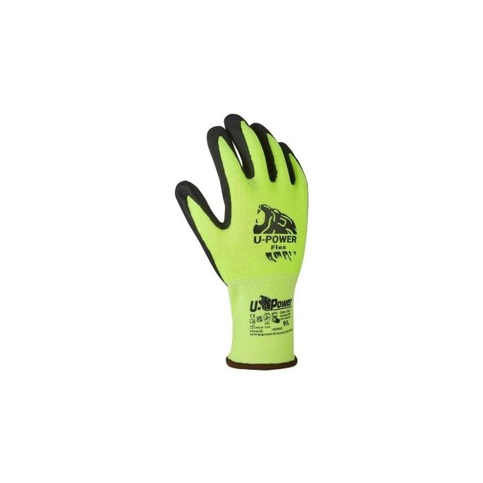 Upower Flex Guantes de Trabajo con Destreza y Flexibilidad - Talla 9 - Dorso Elastico Transpirable, Palma Resistente, Compatibles con Pantallas Tactiles - Color Verde Fluorescente