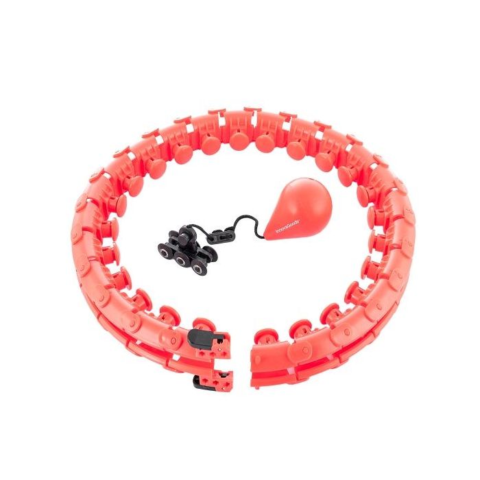 Innovagoods Fittehoop Aro de Fitness Inteligente Ajustable con Peso - Diseño Desmontable - Efecto Masaje 360 Grados - Accesorio de Lastre - Color Negro Rojo