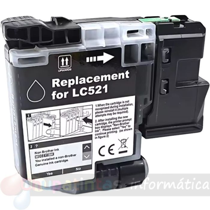 Brother LC521 Negro Cartucho de Tinta Pigmentada Genérico - Reemplaza LC521BK