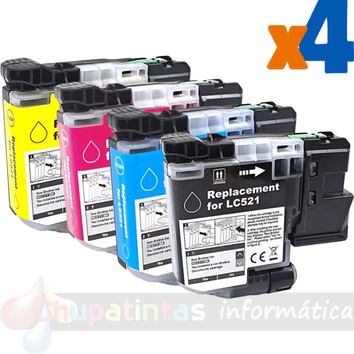 Brother LC521 Pack de 4 Cartuchos de Tinta Genéricos
