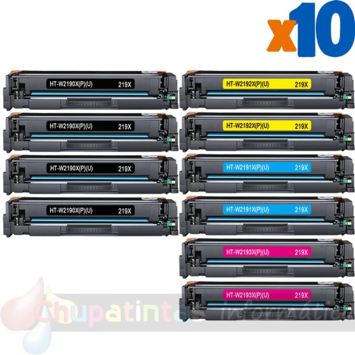 HP 219X/219A Pack de 10 Cartuchos de Toner Genéricos: W2190X+W2191X+W2192X+W2193X