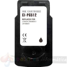 Canon PG512/PG510 Negro Cartucho de Tinta Remanufacturado - Muestra Nivel de Tinta - Reemplaza 2969B001/2970B001-1