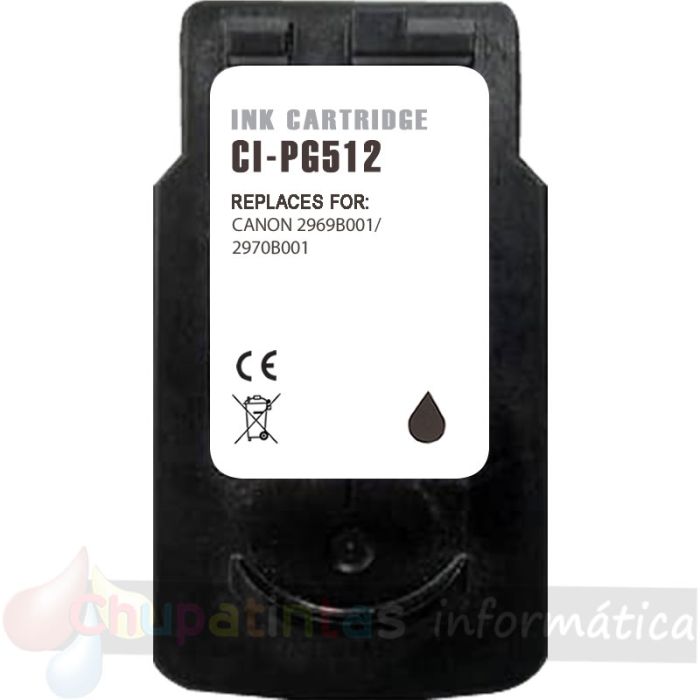 Canon PG512/PG510 Negro Cartucho de Tinta Remanufacturado - Muestra Nivel de Tinta - Reemplaza 2969B001/2970B001-1