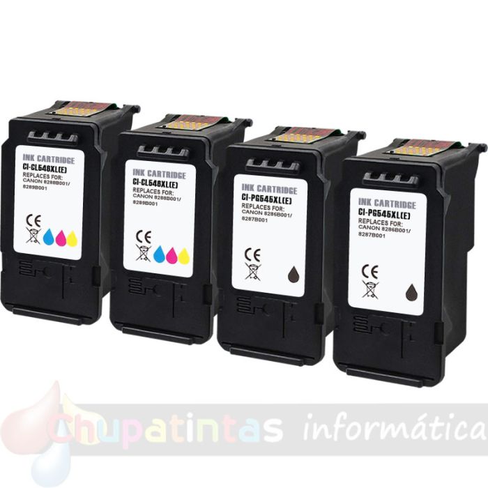 Canon PG545XL Negro + CL546XL Color Pack de 4 Cartuchos de Tinta Genéricos - Muestran Nivel de Tinta