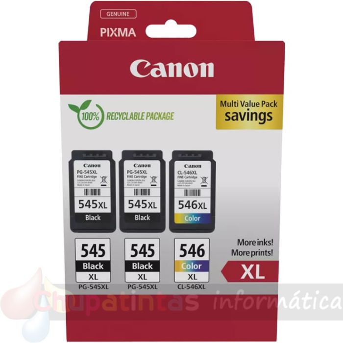Canon PG545XL Negro + CL546XL Color Pack de 3 Cartuchos de Tinta Originales - 8286B013