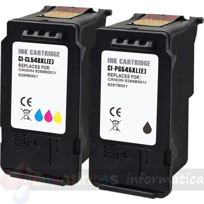 Canon PG545XL Negro + CL546XL Color Pack de 2 Cartuchos de Tinta Genericos - Muestran Nivel de Tinta