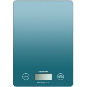 Blaupunkt Bascula de Cocina Digital 5kg con Plataforma de Cristal - Pantalla LCD - Funcion Tara - Alta Precision 1g - Autoapagado y Indicadores de Sobrecarga/Bateria Baja - Color Azul
