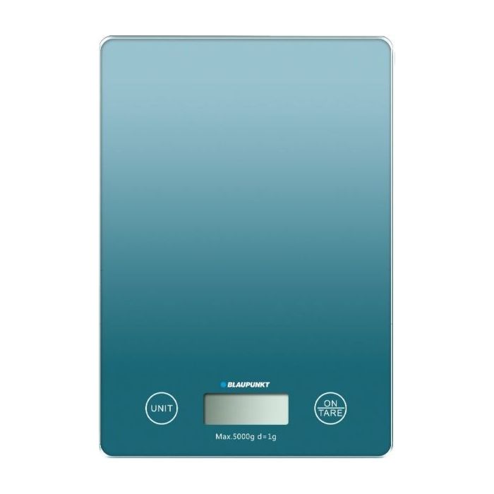 Blaupunkt Bascula de Cocina Digital 5kg con Plataforma de Cristal - Pantalla LCD - Funcion Tara - Alta Precision 1g - Autoapagado y Indicadores de Sobrecarga/Bateria Baja - Color Azul