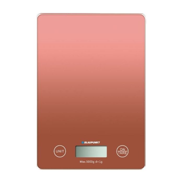 Blaupunkt Bascula de Cocina Digital 5kg con Plataforma de Cristal - Pantalla LCD - Funcion Tara - Alta Precision 1g - Autoapagado y Indicadores de Sobrecarga/Bateria Baja - Color Naranja