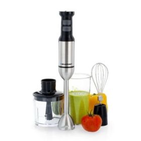Blaupunkt Batidora de Mano - Potencia 1500W - Picadora 500ml - Vaso de 1 Litro - Varilla Montaclaras - Cuchillas de Acero Inoxidable - Modo Turbo - Color Negro y Gris