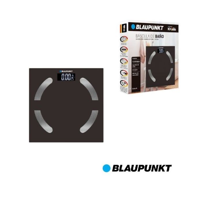 Blaupunkt BP5009 Bascula de Bano Digital Extraplana - 180kg con Vidrio Templado - Sensores de Alta Precision - Pantalla LCD con Indicador de Temperatura Ambiente - Activacion Automatica - Color Negro