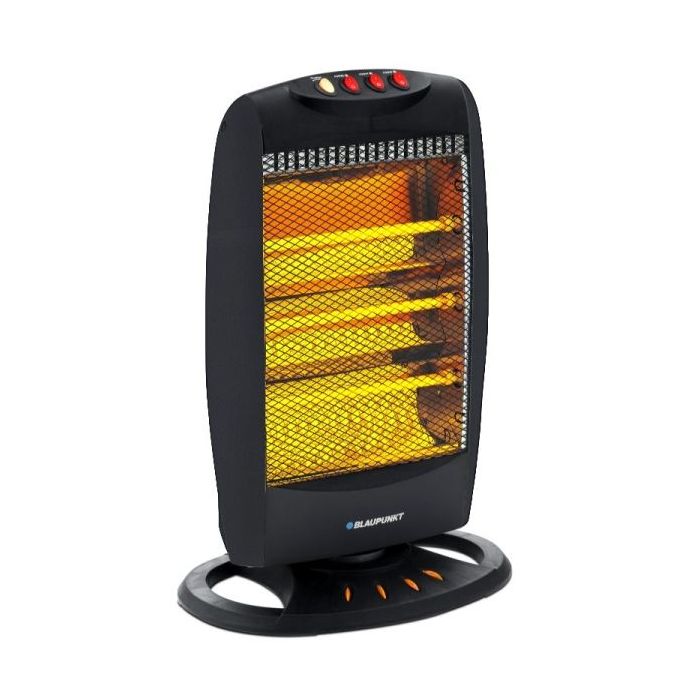 Blaupunkt Estufa de Cuarzo - Potencia 1200W - Oscilante - Temperatura Regulable - 4 Tubos Halogenos - Interruptor Antivuelco - Color Negro