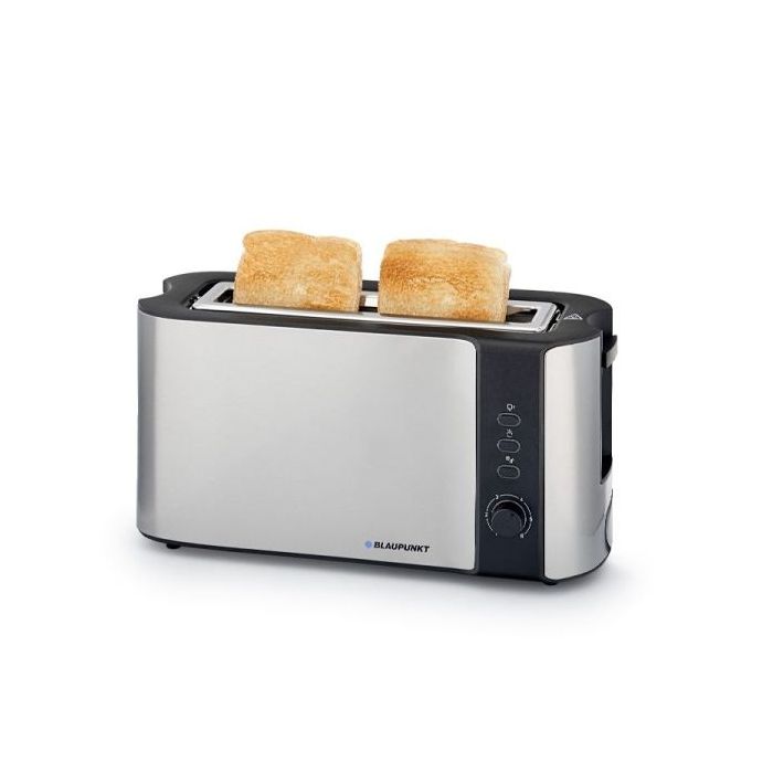 Blaupunkt Tostadora de Ranura Larga - 1000W - Rejilla Calientabollos - 6 Niveles de Tostado - Bandeja Recogemigas Extraible - Funcion Descongelar y Recalentar - Color Negro y Gris