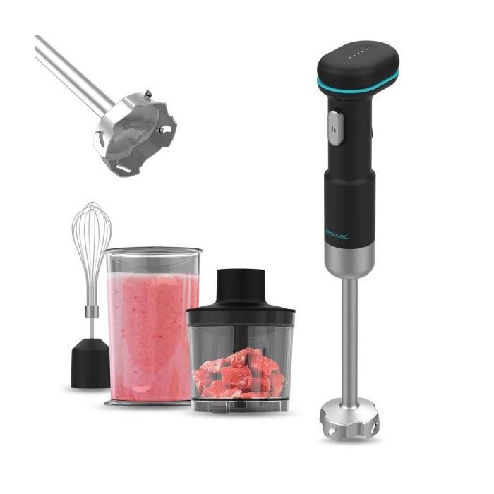 Cecotec BlendGo Batidora de Mano con Bateria - 180W - Carga Rapida en 2h - Autonomia 30min - Proteccion contra Sobrecalentamiento - Velocidad Ajustable - Accesorios Versatiles - Bateria - Color Negro