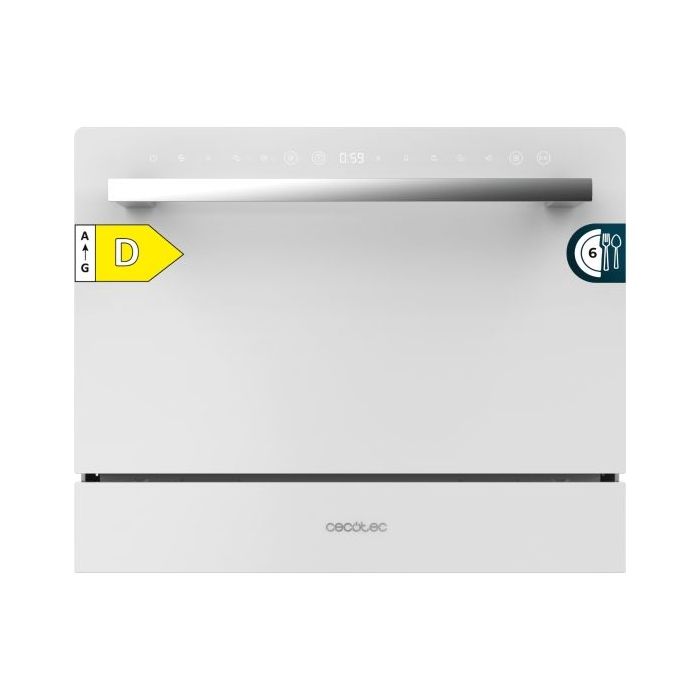 Cecotec Bolero Aguazero 2400 White Glass Mini Lavavajillas - 6 Servicios - Seguro Infantil - 5 Programas - Inicio Programable - Color Blanco