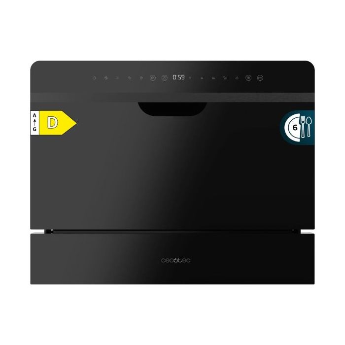 Cecotec Bolero Aguazero 2500 S-BI Black Glass Lavavajillas Compacto - 6 Servicios - Seguro Infantil - 5 Programas - Inicio Programable - Color Negro