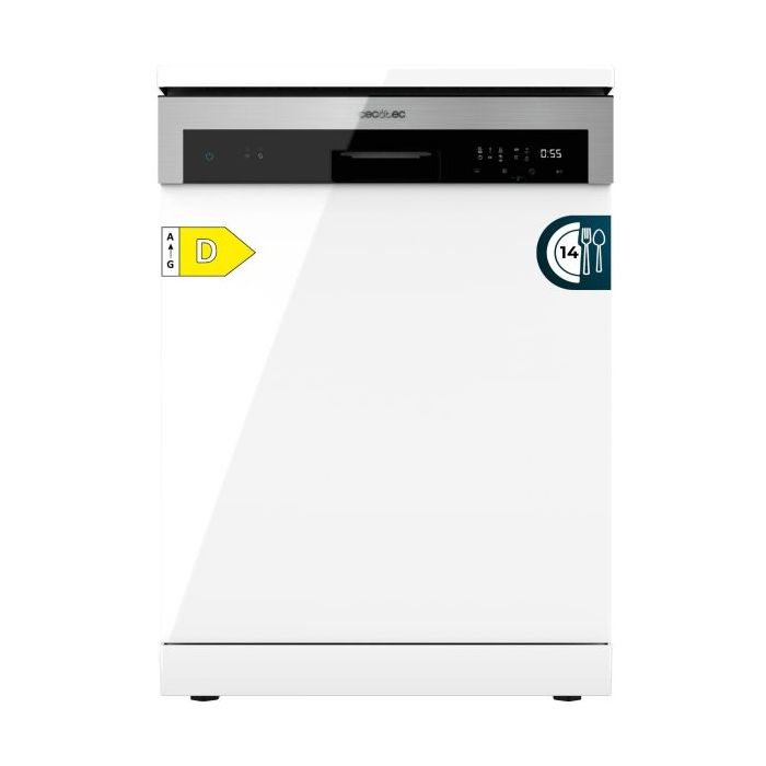 Cecotec Bolero Aguazero 6200 D Lavavajillas de 60cm - 14 Cubiertos - Temperatura Regulable - Bandeja para Cubiertos - 6 Programas - Inicio Programable - Funcion Media Carga - Color Blanco y Negro