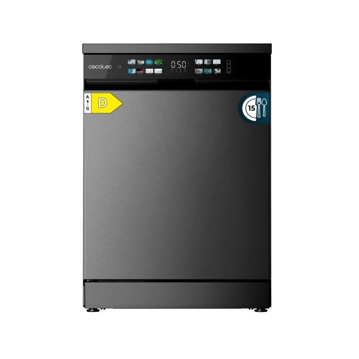 Cecotec Bolero Aguazero 6210 Dark D Lavavajillas de 60cm - 15 Cubiertos - Seguro Infantil - Pantalla XXL - 8 Programas - Inicio Programable - Funcion Media Carga - Color Gris Oscuro