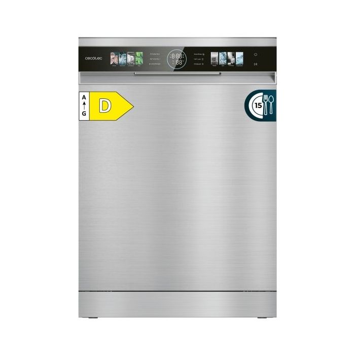 Cecotec Bolero Aguazero 6320 Inox Lavavajillas de 60cm - 15 Servicios - Modo Turbo - Pantalla XXL - 8 Programas - Bandeja para Cubiertos - Inicio Programable - Color Acero