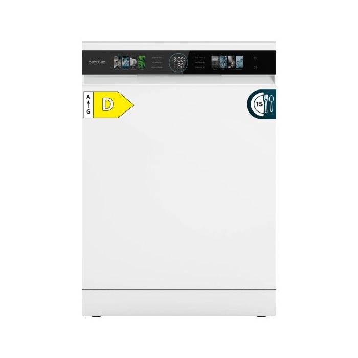 Cecotec Bolero Aguazero 6320 Lavavajillas de 60cm - 15 Servicios - Modo Turbo - Pantalla XXL - 8 Programas - Bandeja para Cubiertos - Inicio Programable - Color Blanco y Negro