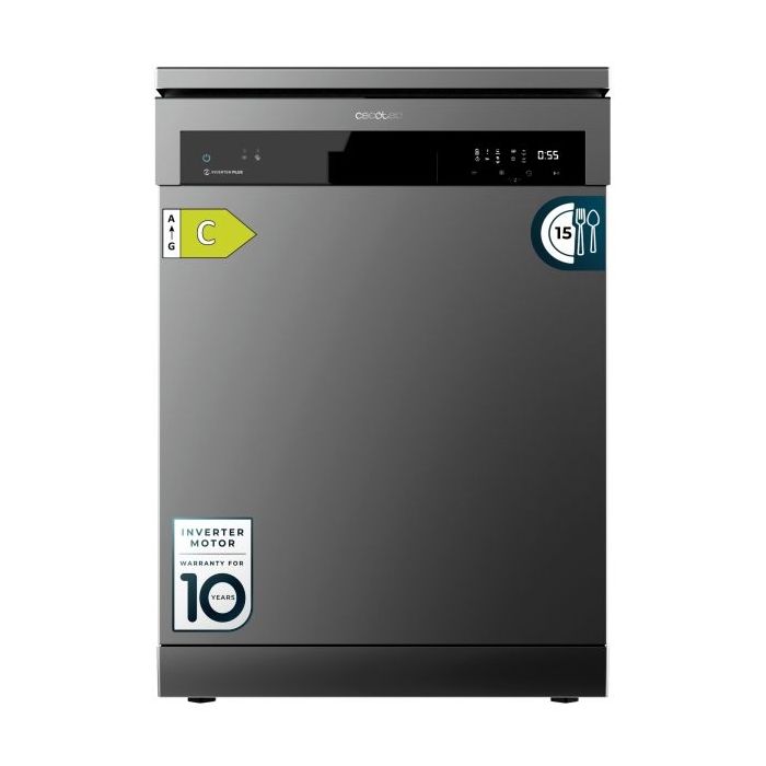 Cecotec Bolero Aguazero 6500 Dark C Lavavajillas de 60cm - 15 Cubiertos - Bandeja para Cubiertos - 6 Programas - Motor Inverter - Inicio Programable - Funcion Media Carga - Color Gris Oscuro