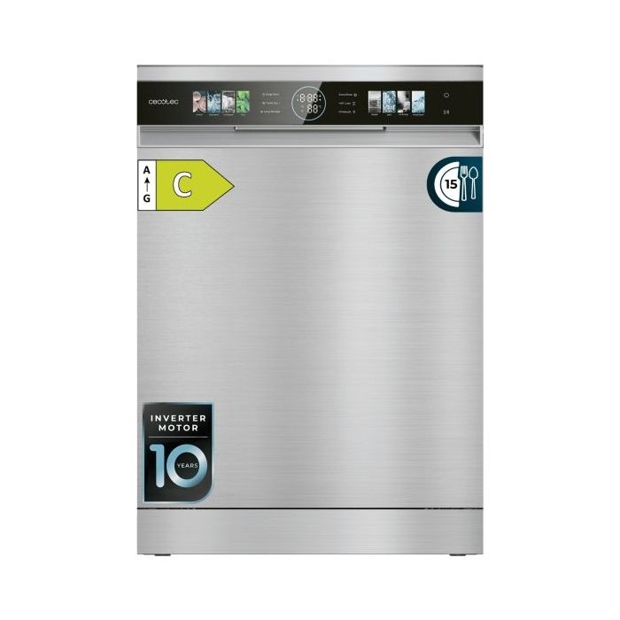 Cecotec Bolero Aguazero 6620 Inox Lavavajillas de 60cm - 15 Servicios - Modo Turbo - Pantalla XXL - 8 Programas - Motor Inverter - Inicio Programable - Color Acero