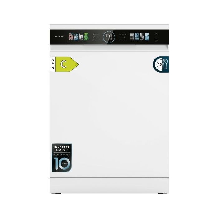 Cecotec Bolero Aguazero 6620 Lavavajillas de 60cm - 15 Servicios - Incluye Accesorios - Modo Turbo - Pantalla XXL - 8 Programas - Motor Inverter - Inicio Programable - Color Blanco y Negro