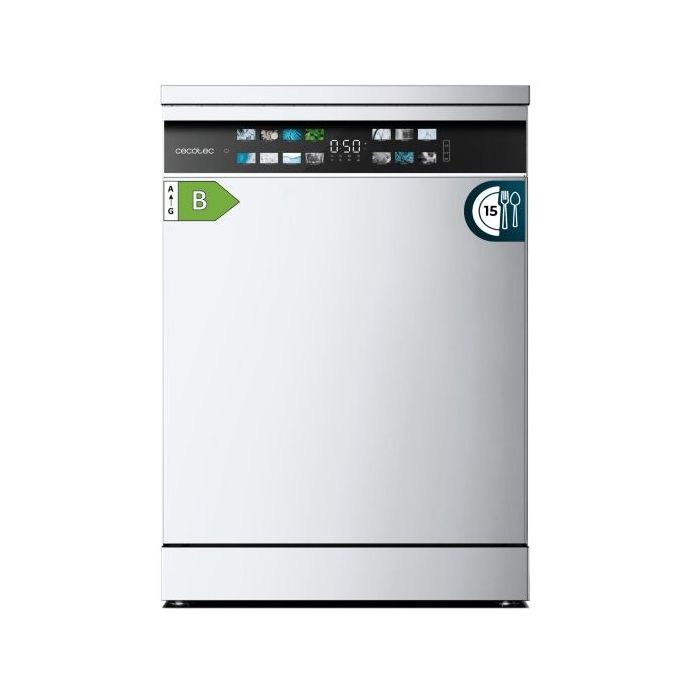Cecotec Bolero Aguazero 6700 B Lavavajillas de 60cm - 15 Cubiertos - Seguro Infantil - Pantalla XXL - 8 Programas - Motor Inverter - Inicio Programable - Funcion Media Carga - Color Blanco