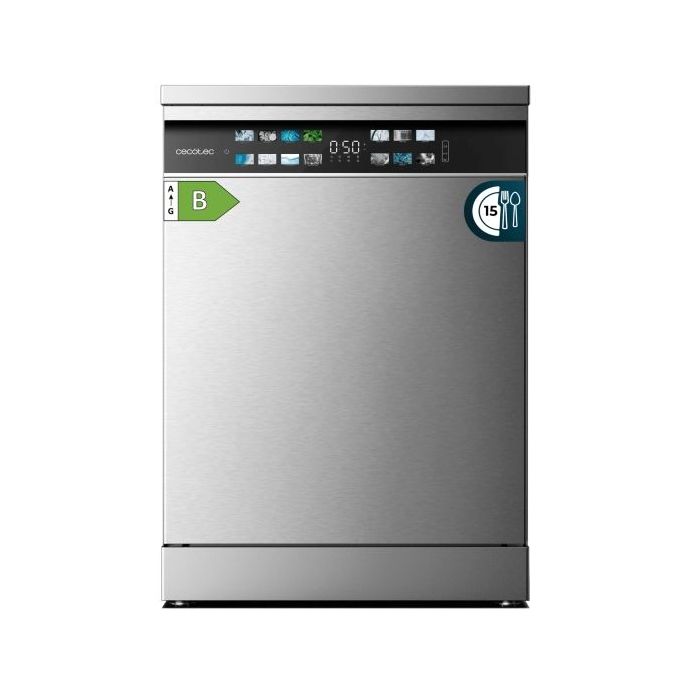Cecotec Bolero Aguazero 6700 Inox B Lavavajillas de 60cm - 15 Cubiertos - Seguro Infantil - Pantalla XXL - 8 Programas - Motor Inverter - Inicio Programable - Funcion Media Carga - Color Acero