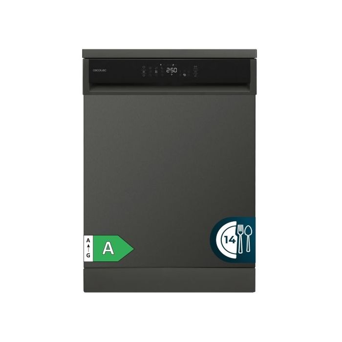 Cecotec Bolero Aguazero 6800 Dark a Lavavajillas de 60cm - 14 Cubiertos - Capacidad 5.4L - Silencioso 36dB - Temperatura Regulable - 8 Programas - Motor Inverter - Inicio Programable - Color Gris Oscuro
